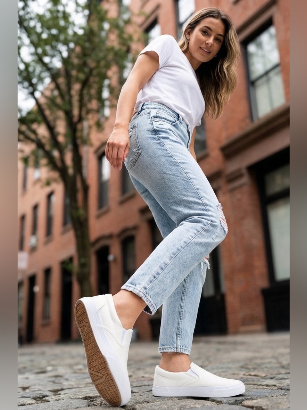 White Slip-On Canvas Sneakers Summer Vibes Casual Travel